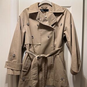 Zara Beige Embellished Trench Coat